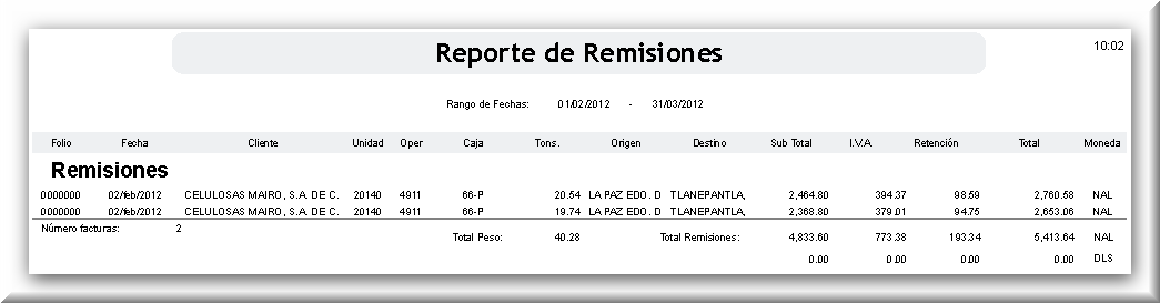 Reporte de Remisiones